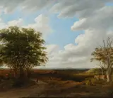 Landscape with figures and cattle near the Rufus Stone by William Turner of Oxford, Stone, The New Forest Oil on canvas, sold Mar 2025