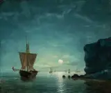 Shipping in moonlight Signed and dated EDW by Edward Hoyer, Oil on canvas, sold Mar 2025