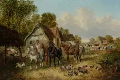 A farmyard with carthorses by John Frederick Herring Jnr, Oil on canvas, sold Mar 2025