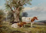 Landscape with cattle resting under a tree Signed and dated W by William Vivian Tippett, Oil on canvas, sold Mar 2025