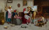 A flirtation Signed A by Antonio Bianchi, Oil on canvas, sold Mar 2025