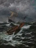 Fresh Gale in the North Sea Signed T R Miles by Thomas Rose Miles, Oil on canvas, sold Mar 2025