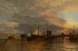 Vessels laid up in the river by Henry Thomas Dawson, 1875, Oil on canvas, sold Mar 2025