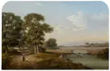 River landscape with figures on a path by Walter Heath Williams, Oil on canvas, sold Mar 2025