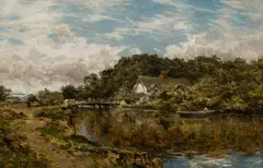 A haycart crossing The Stour Signed and dated B by Benjamin Williams Leader, Oil on canvas, sold Mar 2025