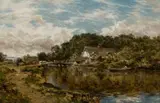 A haycart crossing The Stour Signed and dated B by Benjamin Williams Leader, Oil on canvas, sold Mar 2025