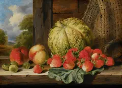 Still life with strawberries by Edward Ladell, 1862, Oil on canvas, offered Mar 2025