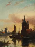 River landscape with fishermen at dusk Signed J J C by Jan Jacob Coenraad Spohler, Oil on panel, offered Mar 2025