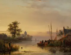 River landscape with fishermen at dusk Signed Ch Leickert by Charles Leickert, Oil on panel, sold Mar 2025