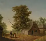 Wooded landscape with figures by thatched cottages Signed HWL HAUS by H W L Haus, Oil on panel, offered Mar 2025