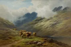 Highland landscape with cattle Signed and dated Walter by Walter J. Watson, Oil on canvas, sold Mar 2025