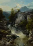 Mountainous river landscape Signed and dated J by James Burrell Smith, Oil on canvas, offered Mar 2025