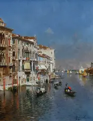 Gondolas on The Grand Canal by Rubens Santoro, Oil on canvas, sold Mar 2025