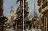 Cairo street with figures by Dafri F. Poiret, oil on board, sold Mar 2025