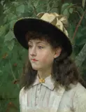 Portrait of a young lady wearing a white dress and bonnet Signed Edwin by Edwin Harris, Oil on panel, sold Mar 2025