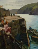 Waiting for the catch at Clovelly Pier Signed and dated H H Cauty by Horace Henry Cauty, Oil on canvas, sold Mar 2025