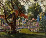 A garden in bloom Signed E by Emily Beatrice Bland, Oil on canvas, sold Mar 2025