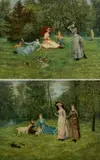 Resting by a river by George Lunell Brown, oil on canvas, sold Mar 2025