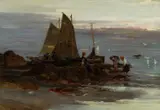Shell seekers on the shore at sunset Signed W by W. Wilson, Oil on canvas, offered Mar 2025