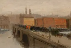 London Bridge Signed Geo Hyde P by George Hyde Pownall, Oil on board, sold Mar 2025