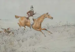 Taking a fence Pencil and by Henry Thomas Alken, Pencil and watercolour, offered Mar 2025