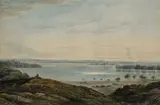 Lake landscape with a figure resting on a hill and cows grazing beyond by John Varley Ows, Pencil and watercolour, sold Mar 2025
