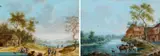River landscape with a figures and animals by a by Johann Christian Wirsing, gouache, sold Mar 2025
