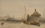 Hamburg Harbour from the Elbe Pencil and by Alfred Vickers, Pencil and watercolour heightened with scratching out, sold Mar 2025