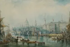 View of the Thames with St Pauls Cathedral and The Monument Signed by George Chambers Jr., Pencil and watercolour heightened with white, sold Mar 2025