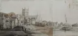 The Severn at Worcester Signed W by William Marlow, Pen and ink, and watercolour, sold Mar 2025