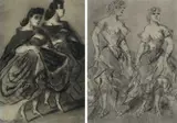 Study of two ladies wearing cloaks by Constantin Guys, ink, sold Mar 2025