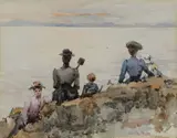 A picnic on the Nore Inscribed On the Nore by Frances E. Nesbitt, Watercolour, sold Mar 2025