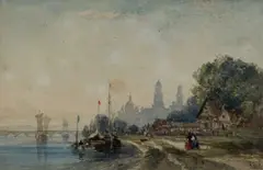 Barges on the Elbe at Dresden Signed WWyld by William Wyld, Watercolour heightened with white and scratching out, sold Mar 2025