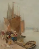 Unloading the catch Signed H by Hector Caffieri, Watercolour heightened with white, sold Mar 2025