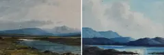 Morning light over a lake and mountains by Douglas Alexander, pencil and watercolour, sold Mar 2025