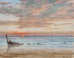 Coastal landscape at dusk Signed and dated 1906/Arthur Goodwin by Albert Goodwin, 1906, Gouache, sold Mar 2025