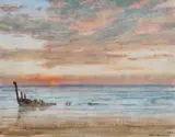 Coastal landscape at dusk Signed and dated 1906/Arthur Goodwin by Albert Goodwin, 1906, Gouache, sold Mar 2025