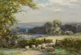 Landscape with shepherd and sheep Signed OWEN BOWEN by Owen Bowen, Oil on canvas, sold Dec 2024