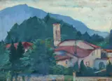 An Italian village in the hills Signed WOLMARK by Alfred Wolmark, Oil on panel, sold Dec 2024