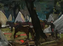 The Encampment Signed and inscribed The Encampment by Alexander Jamieson, Oil on panel, sold Dec 2024