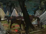 The Encampment Signed and inscribed The Encampment by Alexander Jamieson, Oil on panel, sold Dec 2024