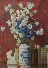 Still life of books and flowers in a drug jar Signed D by Dermod O'Brien, Oil on canvas, sold Dec 2024