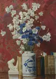 Still life of books and flowers in a drug jar Signed D by Dermod O'Brien, Oil on canvas, sold Dec 2024