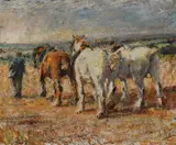 A farmer with his plough horses Signed FIDLER by Harry Fidler, Oil on canvas, sold Dec 2024