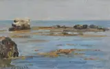 Rocks at low tide Signed JW Booth by James William Booth, Oil on board, sold Dec 2024