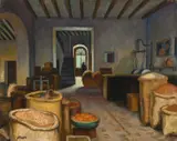 Cellar Stores Signed allinson by Adrian Allinson, Oil canvas laid on board, sold Dec 2024
