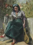 Portrait of a young lady with a guitar Signed D by Richard Durando Togo, Oil on canvas, sold Dec 2024