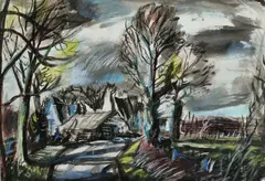 In Wormingford by Rowland Suddaby, Mixed media on paper, sold Dec 2024