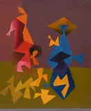 Abstract Oil by Allan Milner, Oil on board, sold Dec 2024