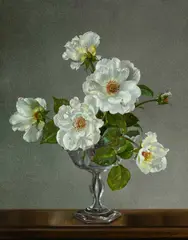 Innocence: Still life with white roses Signed Cecil Kennedy by Cecil Kennedy, Oil on canvas, sold Dec 2024
